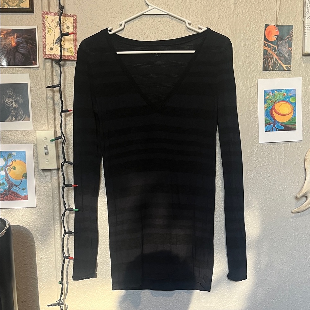 Black V-Neck Striped Women's Shirt